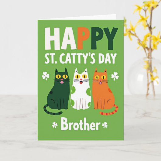 Green Polka Dot Cats Day Card カード (黄色い花)