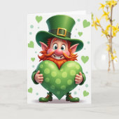 Green Polka Dot Heart Card カード (黄色い花)