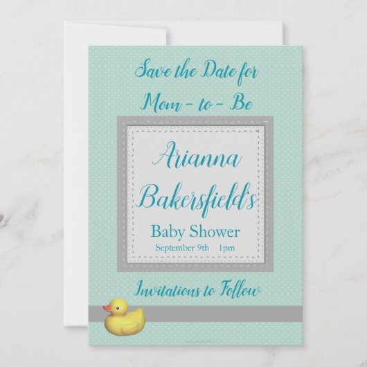 Green Polka Dots Baby Shower セーブザデート (正面)