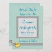 Green Polka Dots Baby Shower セーブザデート (正面/裏面)