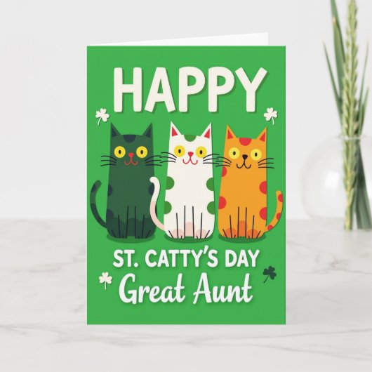 Green Polka Dots Cats Great Aunt Card カード (正面)