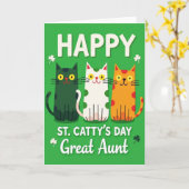 Green Polka Dots Cats Great Aunt Card カード (黄色い花)