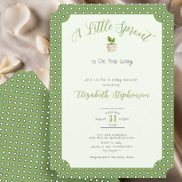 Green Polka Dots Little Sprout Baby Shower 招待状