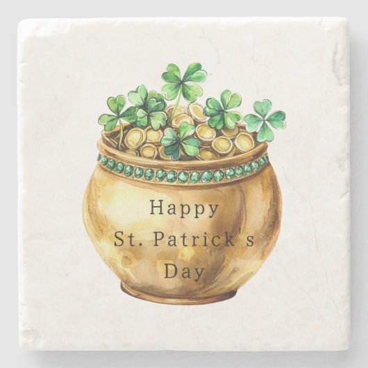 Green Pot of Gold Shamrocks St. Patrick's Day   ストーンコースター (正面)