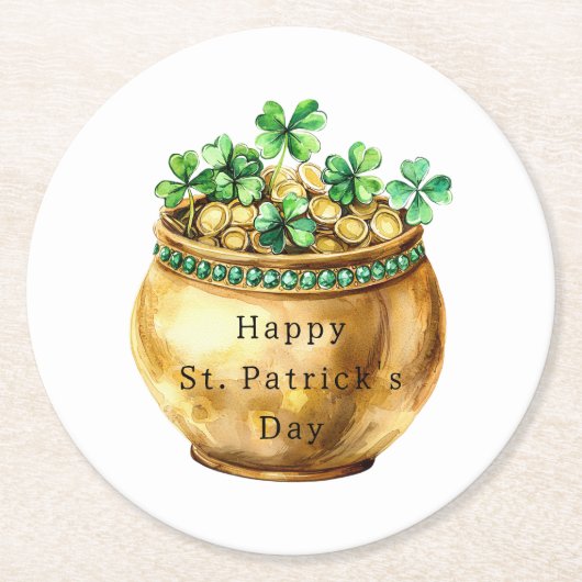 Green Pot of Gold Shamrocks St. Patrick's Day   ラウンドペーパーコースター (正面)
