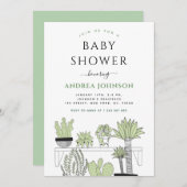 Green Potted Plants Plant Lover Baby Shower 招待状 (正面/裏面)