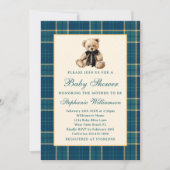 Green Preppy Plaid Vintage Teddy Bear Baby Shower 招待状 (正面)
