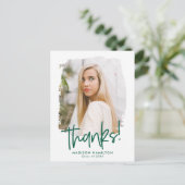 Green | Preppy Script Photo Graduation Thank You ポストカード (スタンド正面)