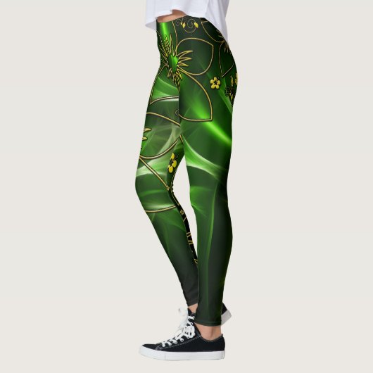 Green Printed Leggings – Stylish Comfort  レギンス (左)