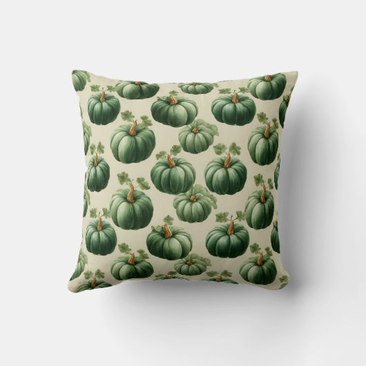Green Pumpkin Autumn Home Design Throw Pillow クッション (裏面)