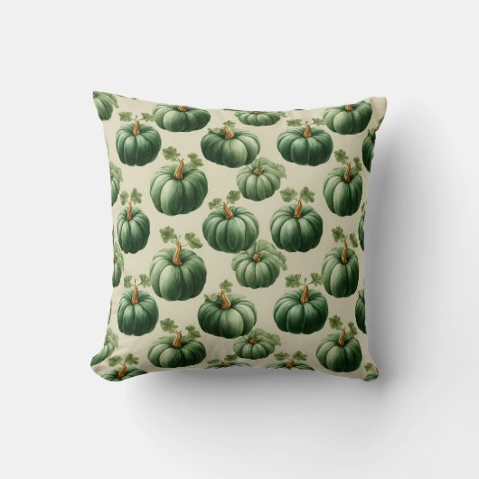 Green Pumpkin Autumn Home Design Throw Pillow クッション (正面)