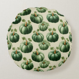 Green Pumpkin Autumn Home Design Throw Pillow ラウンドクッション