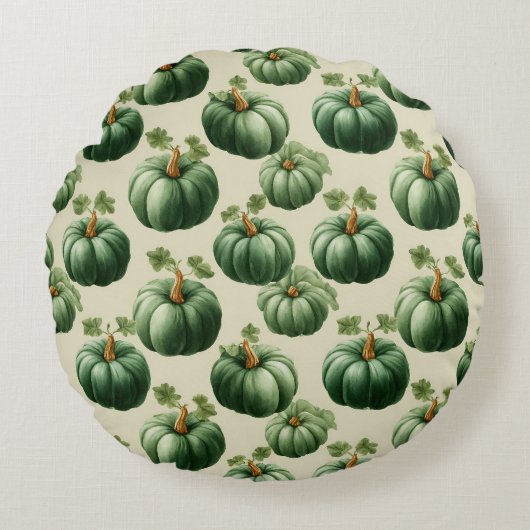 Green Pumpkin Autumn Home Design Throw Pillow ラウンドクッション (正面)