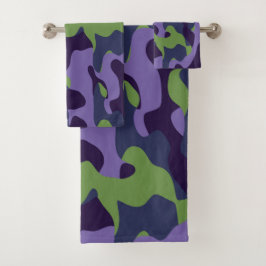 Green Purple and Blue Camo abstract バスタオルセット