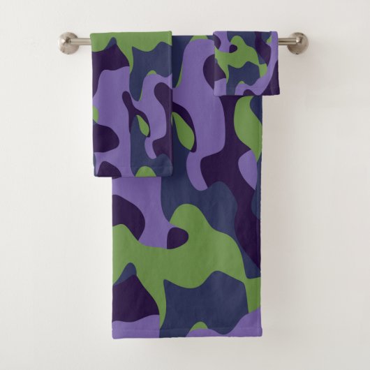 Green Purple and Blue Camo abstract バスタオルセット (インサイチュ)