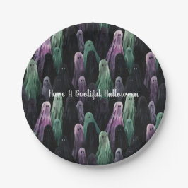 Green Purple Black Ghosts Bootiful Halloween ペーパープレート
