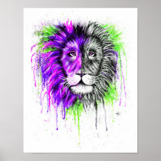 Green & Purple Poster - Lion Print! ポスター