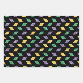 GREEN PURPLE YELLOW MARDI GRAS THEMES ラッピングペーパーシート