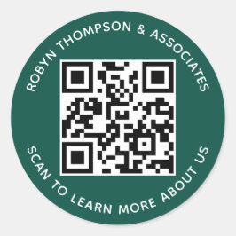 Green QR Code Stickers Custom Business Name Round ラウンドシール