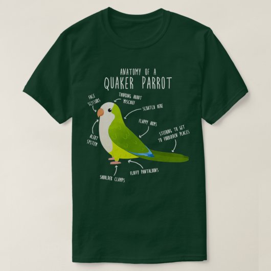 Green Quaker Parrot Anatomy Bird Tシャツ (デザイン正面)