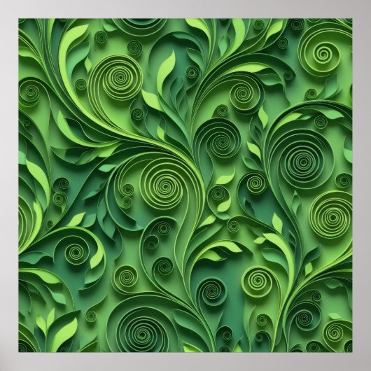 Green Quilling Digital Paper Pattern ポスター (正面)