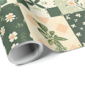 Green Quilt Patchwork Antique Plaid Geometric ラッピングペーパー (ロールコーナー)
