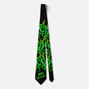 Green Racing Flames Rockabilly ネクタイ