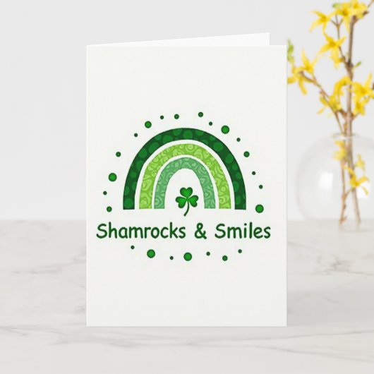 Green Rainbow Dots Pattern Card カード (黄色い花)