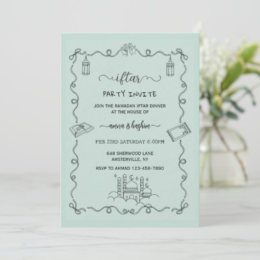 Green Ramadan Bow doodle ramadan iftar invitation 招待状 (スタンド正面)