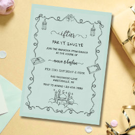 Green Ramadan Bow doodle ramadan iftar invitation 招待状