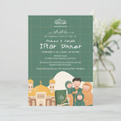 Green Ramadan Iftar Invitation with Mosque, Quran 招待状 (スタンド正面)