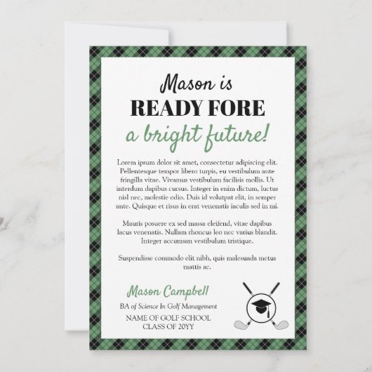 Green Ready Fore Bright Future Golf Graduation 案内状 (裏面)