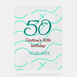 Green red 50 birthday anniversary add name date p アクリルサイン