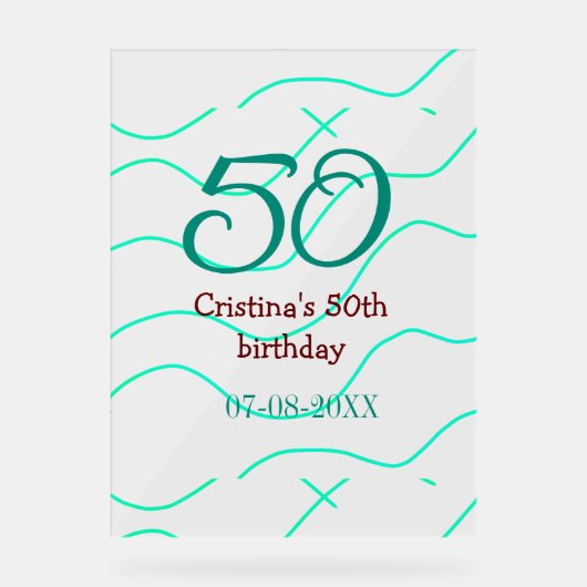 Green red 50 birthday anniversary add name date p アクリルサイン (正面)