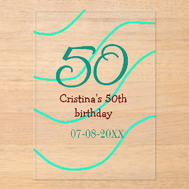 Green red 50 birthday anniversary add name date p アクリル招待状