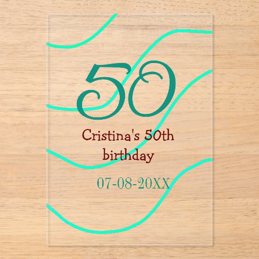 Green red 50 birthday anniversary add name date p アクリル招待状 (正面)