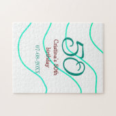 Green red 50 birthday anniversary add name date p ジグソーパズル (横)