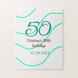 Green red 50 birthday anniversary add name date p ジグソーパズル