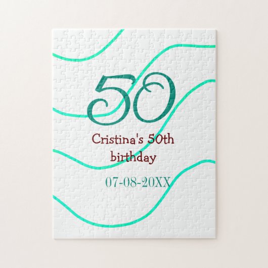 Green red 50 birthday anniversary add name date p ジグソーパズル (縦)