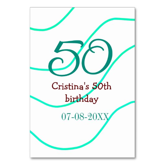 Green red 50 birthday anniversary add name date p テーブルナンバー (正面)