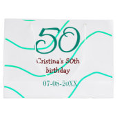 Green red 50 birthday anniversary add name date p ラージペーパーバッグ (裏面)