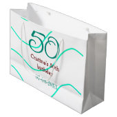 Green red 50 birthday anniversary add name date p ラージペーパーバッグ (正面アングル)