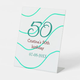 Green red 50 birthday anniversary add name date p 台座サイン