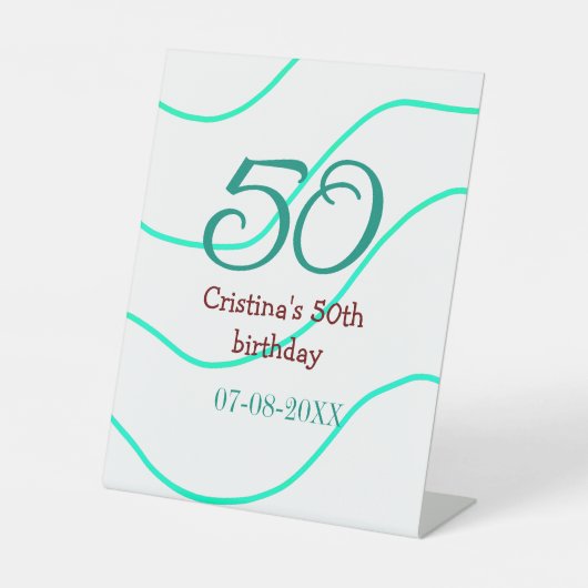 Green red 50 birthday anniversary add name date p 台座サイン (正面)