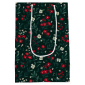 Green red and white Christmas flowers ミディアムペーパーバッグ (裏面)