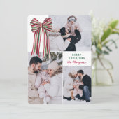 Green Red Big Striped Bow Merry Christmas Photo シーズンカード (スタンド正面)