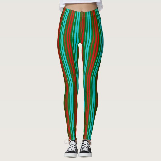 Green Red Blue Stripes Pattern   レギンス (正面)