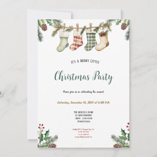 GREEN ,RED , BROWN CHRISTMAS PARTY INVITATION 招待状 (正面)