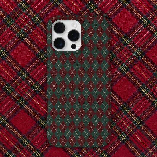 Green & Red Burgundy Argyle Christmas Holiday iPhoneケース