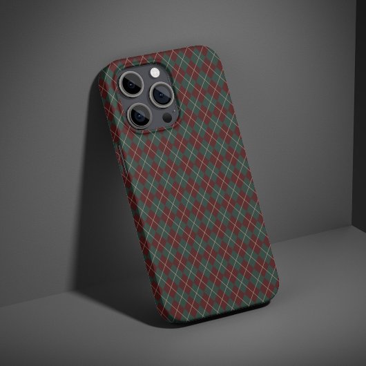 Green & Red Burgundy Argyle Christmas Holiday iPhoneケース